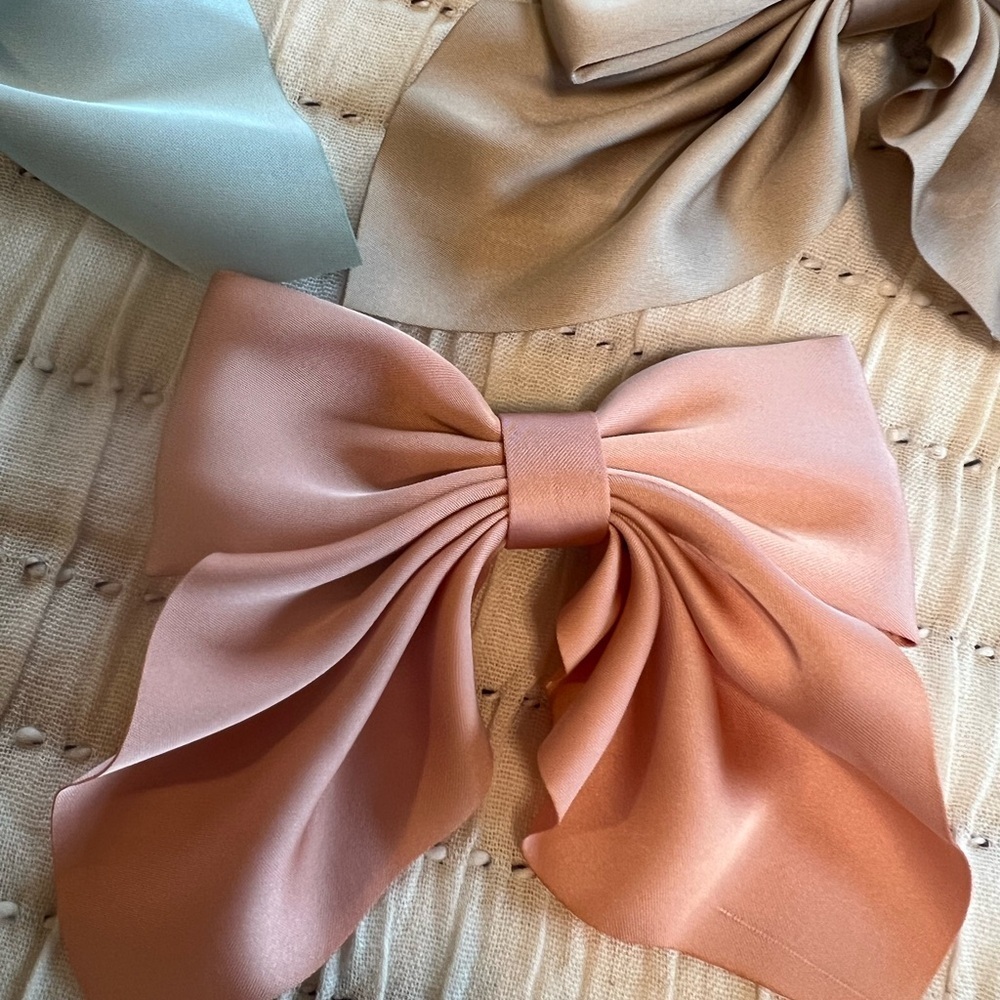 Soft Sage and Dusty Rose Fabric Hair Bows with Floral Patterns - Picture 3 of 5